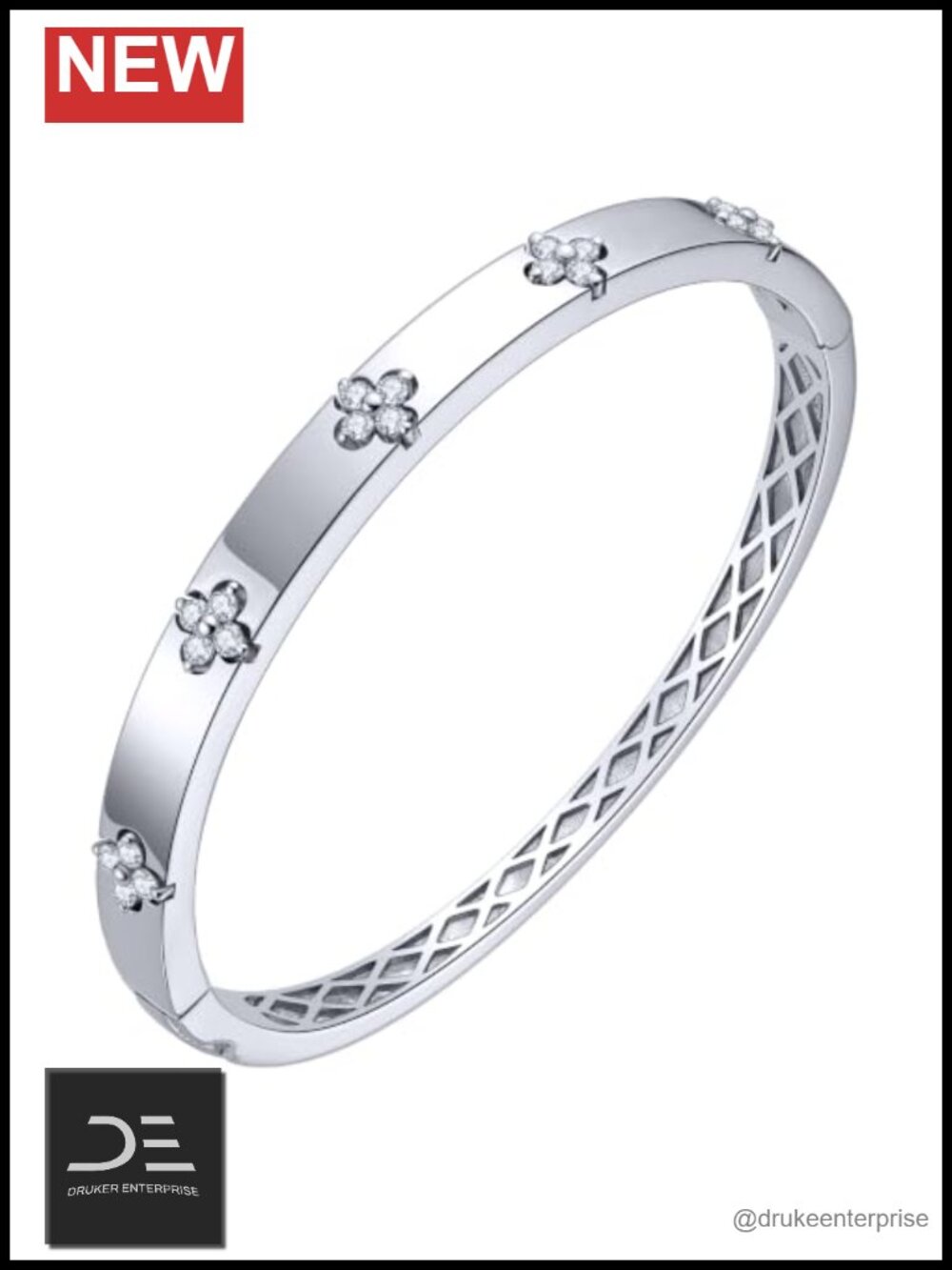 14K Gold Plated Moissanite Clover Cuff Bracelet Women